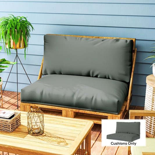 Outsunny Two Piece Seat Pallet And Back Cushions Charcoal Grey 120x80 Cm Seat Cushion 120x45 Cm Back Cushion