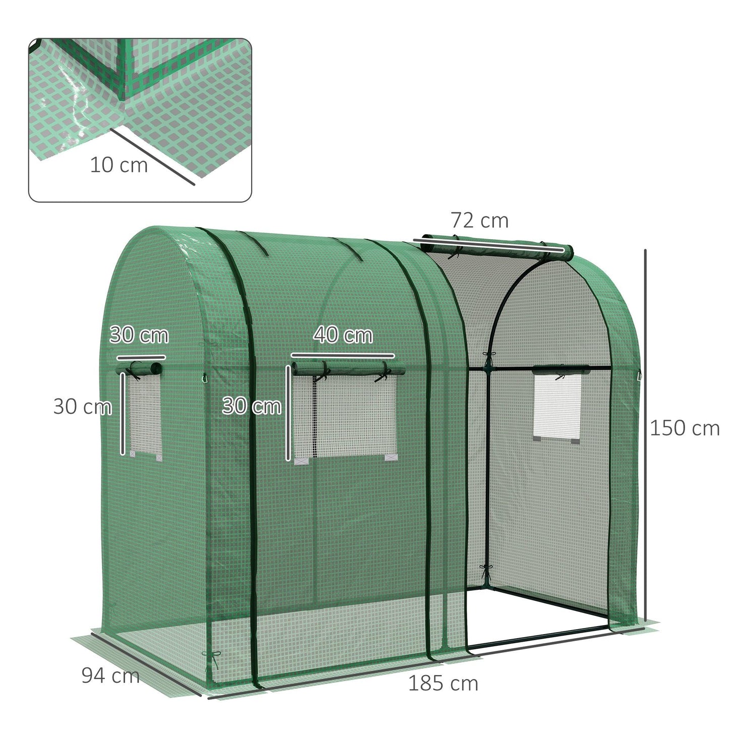 Outsunny Tomato Greenhouse, Garden Growhouse with 2 Roll-up Doors and 4 Mesh Windows, Portable Indoor Outdoor Green House, 185 x 94 x 150cm, Green - ALL4U RETAILER LTD