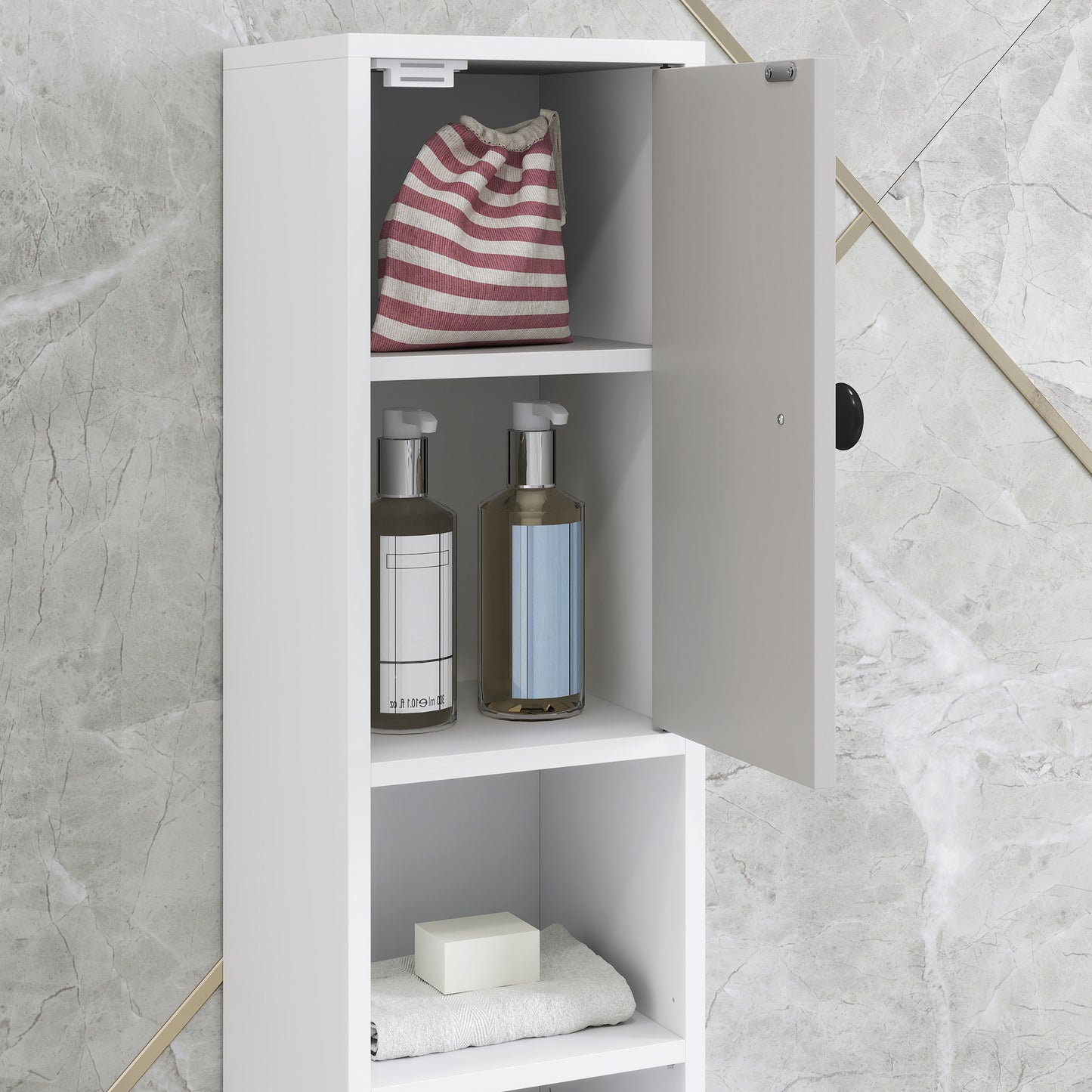 Kleankin 180cm Slim Bathroom Cabinet With Drawer Shelves And Cupboards Light Grey