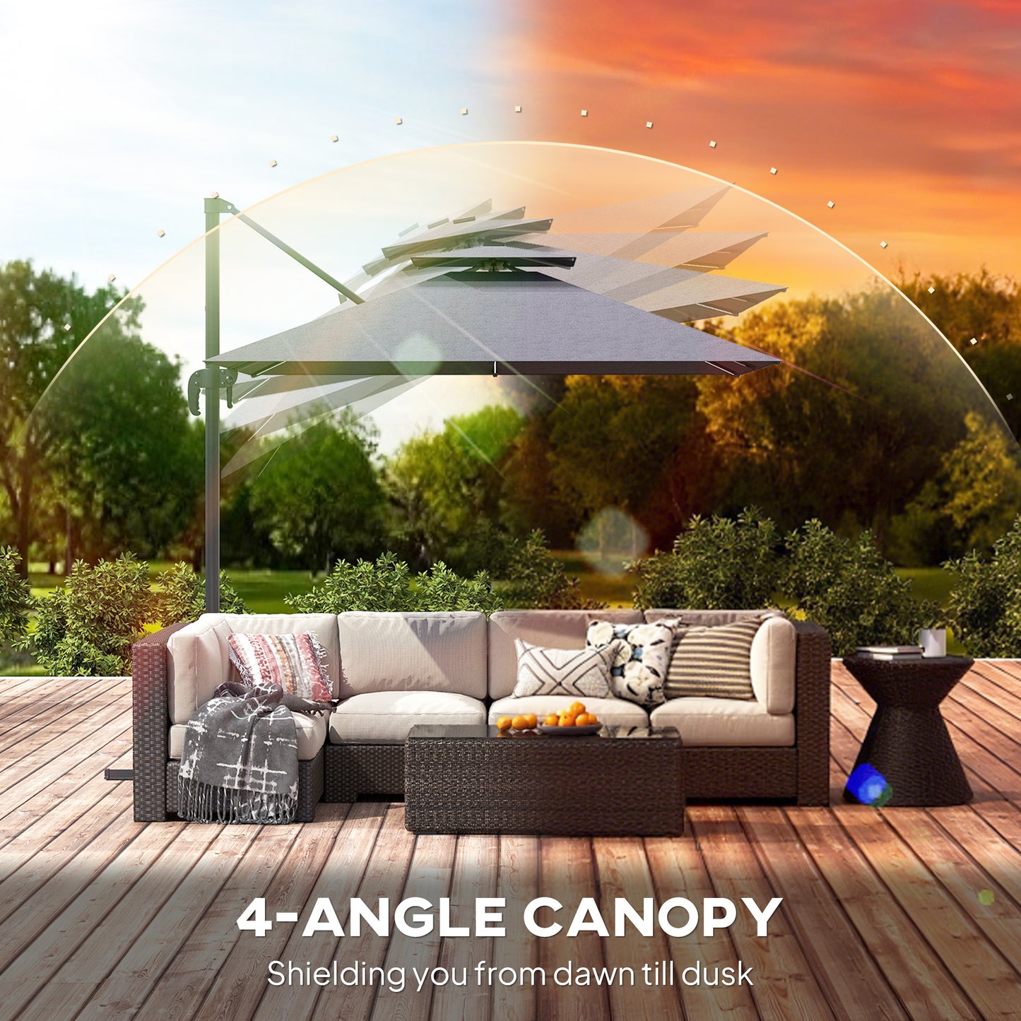 Outsunny 2.5m Cantilever Parasol With Solar LED Lights 360 Degree Rotation Tilt Adjustment Crank Handle Dark Grey