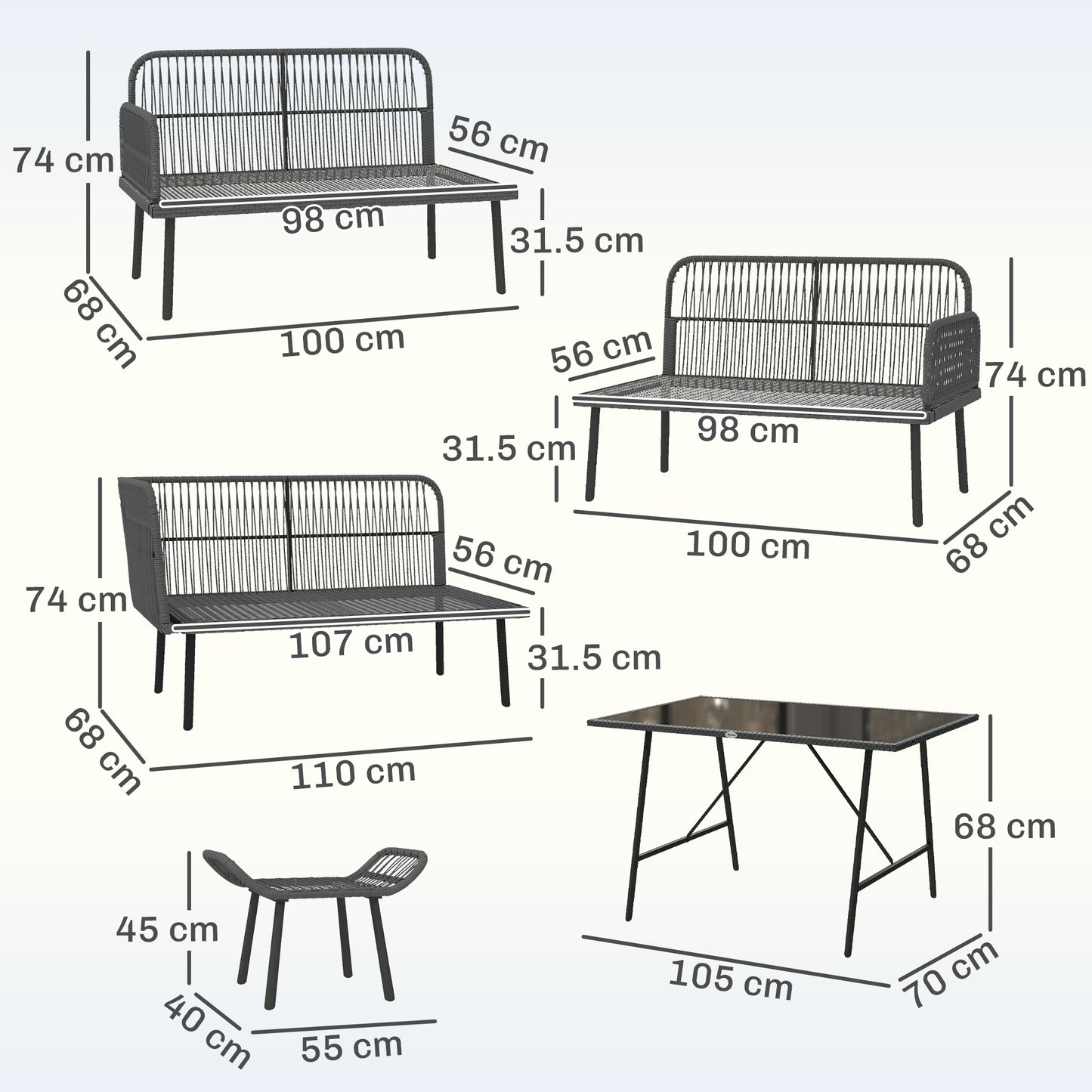 Outsunny 6 Piece Rattan Garden Furniture Set 8 Seater With Corner Sofa Cushions And Glass Top Table Orange