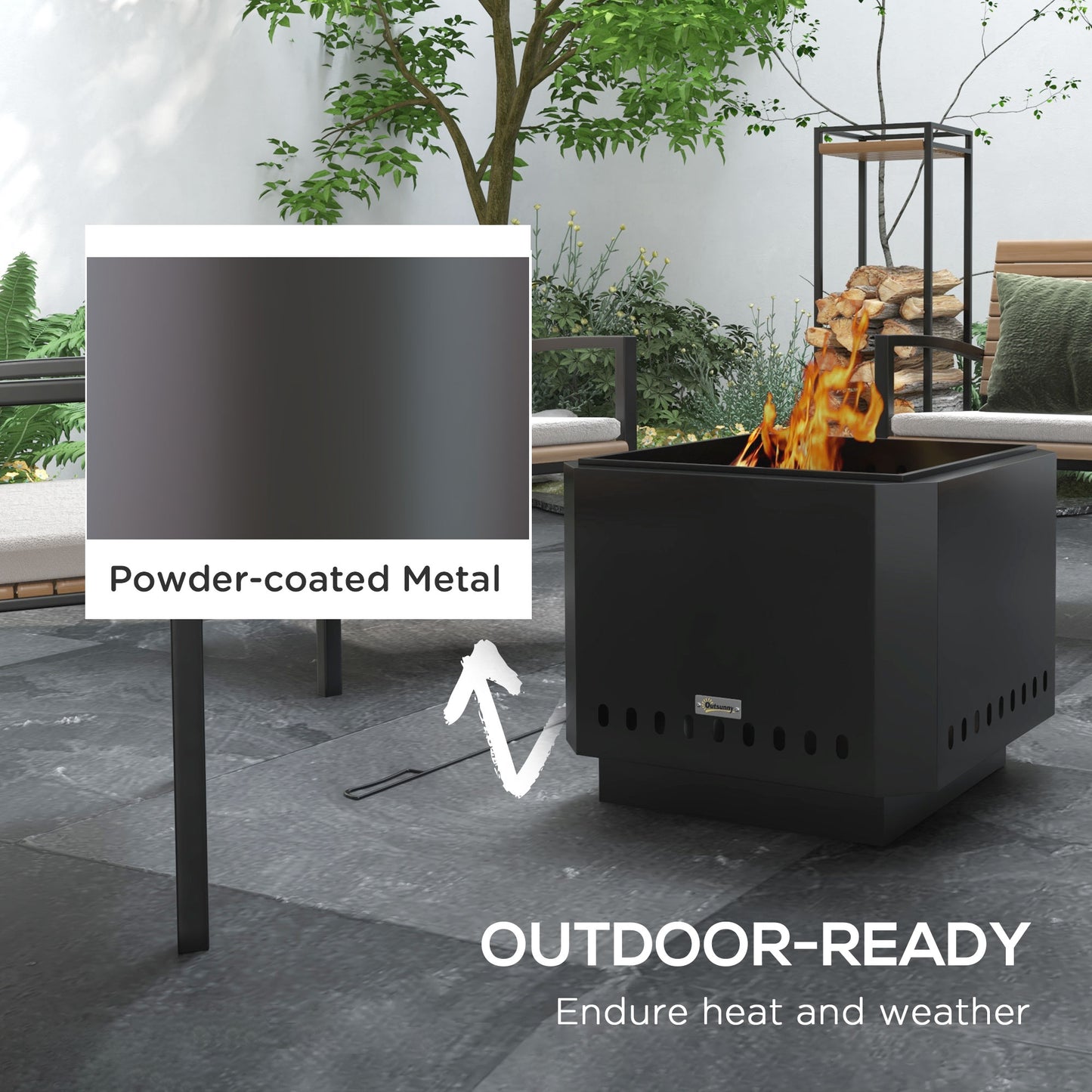 Outsunny Smokeless Fire Pit 48 Cm Portable Wood Burning Fire Pit Square Metal Bonfire Stove With Poker Black