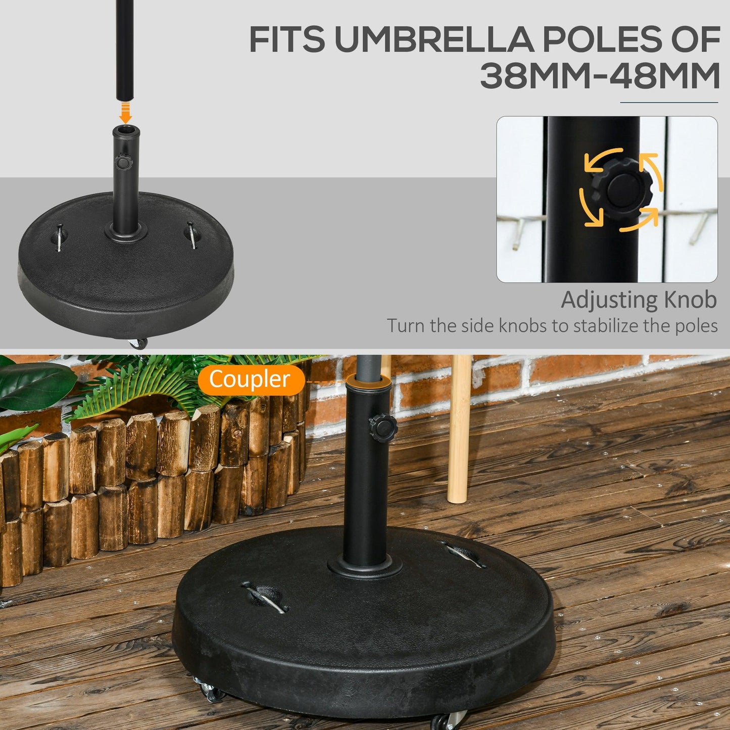 Outsunny Resin Garden Parasol Base - Round Outdoor Market Umbrella Stand - ALL4U RETAILER LTD