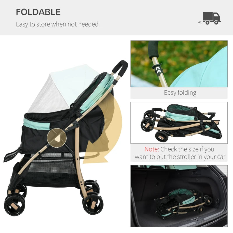 PawHut Pet Stroller for Small and Miniature Dogs with Rain Cover - Green - ALL4U RETAILER LTD