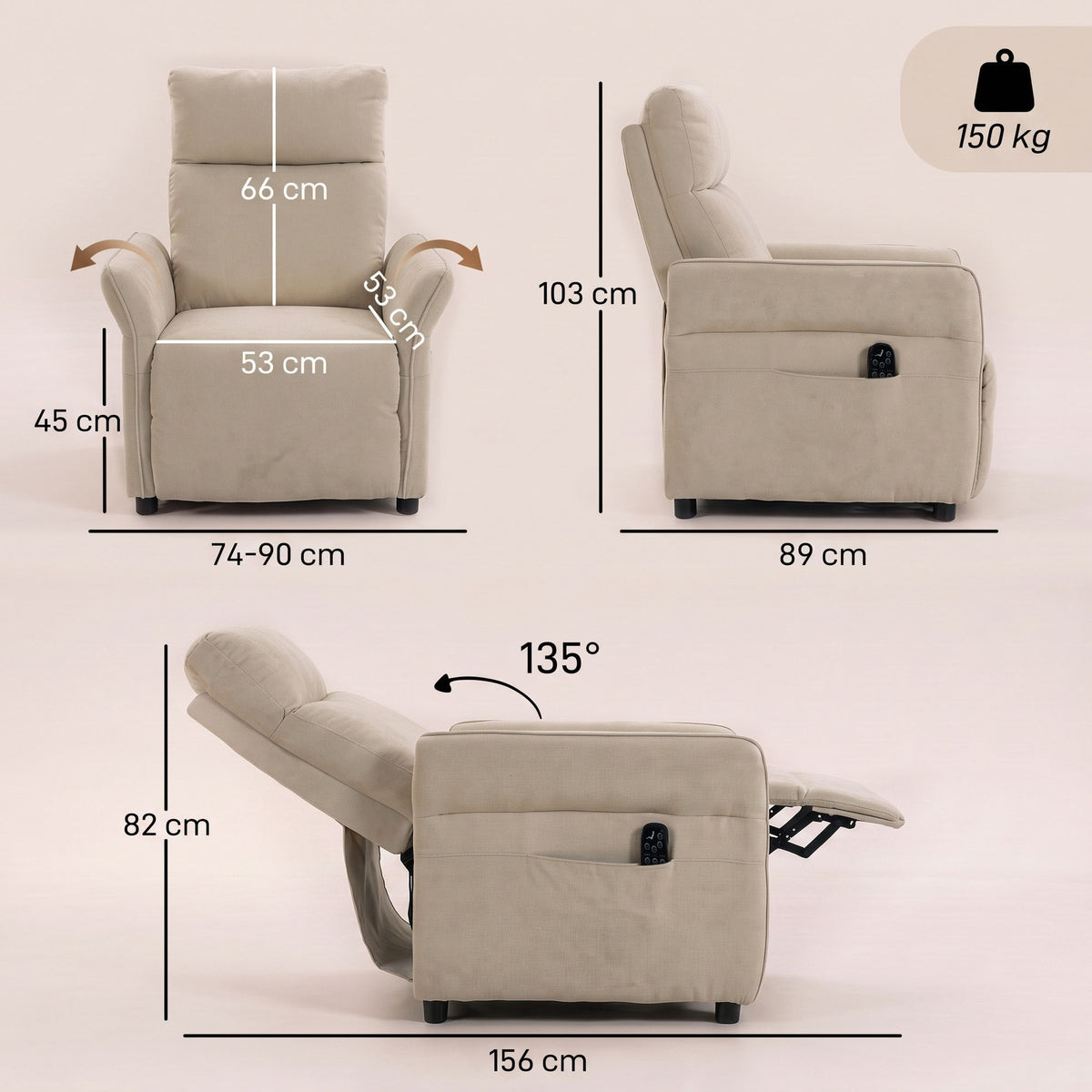 HOMCOM Massage Recliner Chair With Heat And Adjustable Armrests Beige
