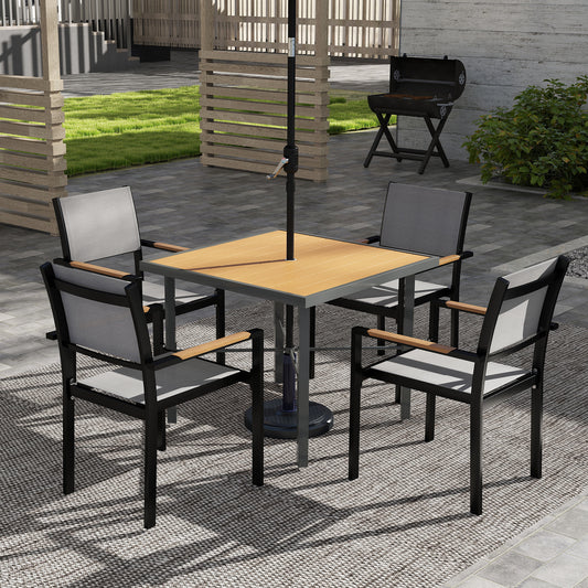 Outsunny 90 cm Outdoor Dining Table For 4 With Umbrella Hole Wood Effect Top Rust Resistant Steel Frame Patio
