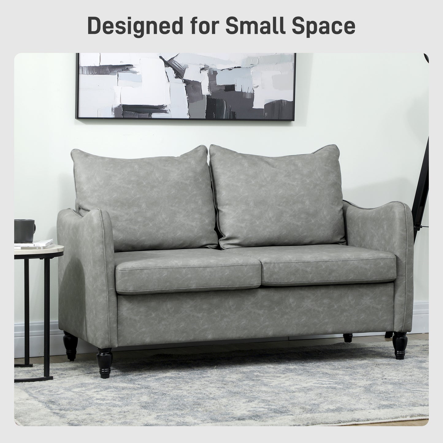 HOMCOM Faux Leather Marble Effect Two Seater Sofa Grey With Thick Padded Upholstery For Living Room And Bedroom