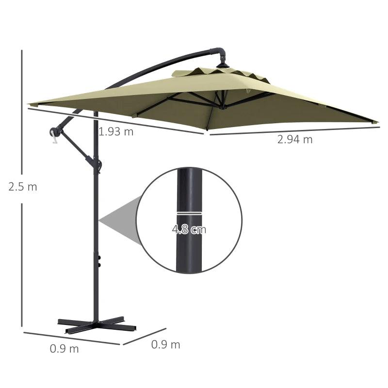 Outsunny 3x2m Rectangular Cantilever Parasol - Hanging Patio Umbrella with Cross Base, Crank Handle, and 6 Ribs - Outdoor Pool, Garden, Balcony Sun Shade - Beige Elegance - ALL4U RETAILER LTD