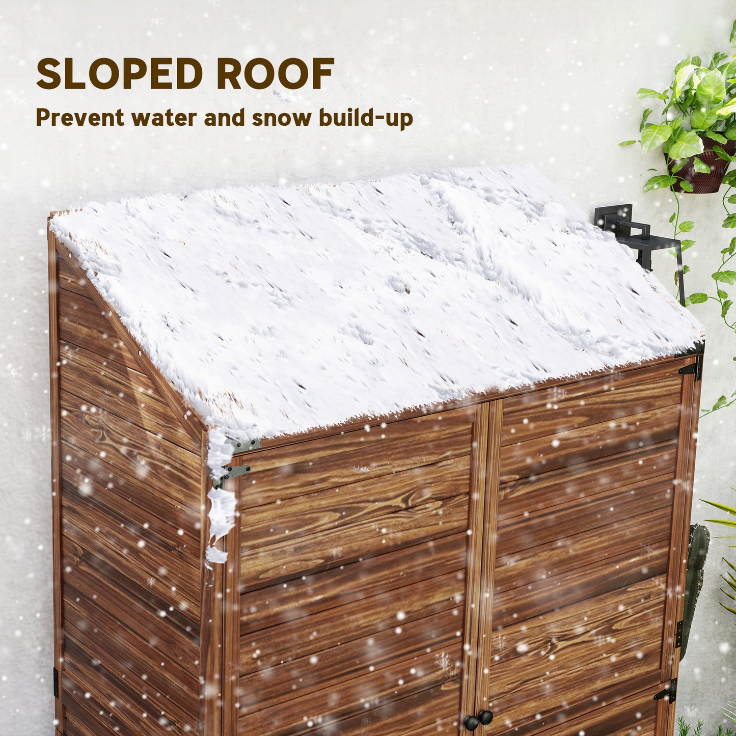 Outsunny 103.5 x 59 Cm Wooden Garden Shed Brown With Slatted Base And Upper And Lower Shelves