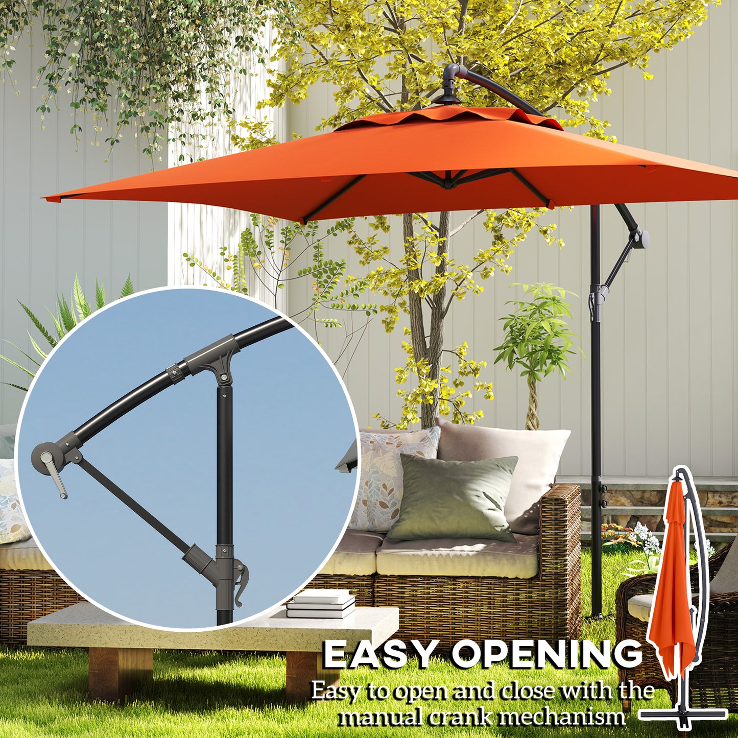 Outsunny 3m Cantilever Parasol With Cross Base Orange for Patio Outdoor Shade and Sun Protection