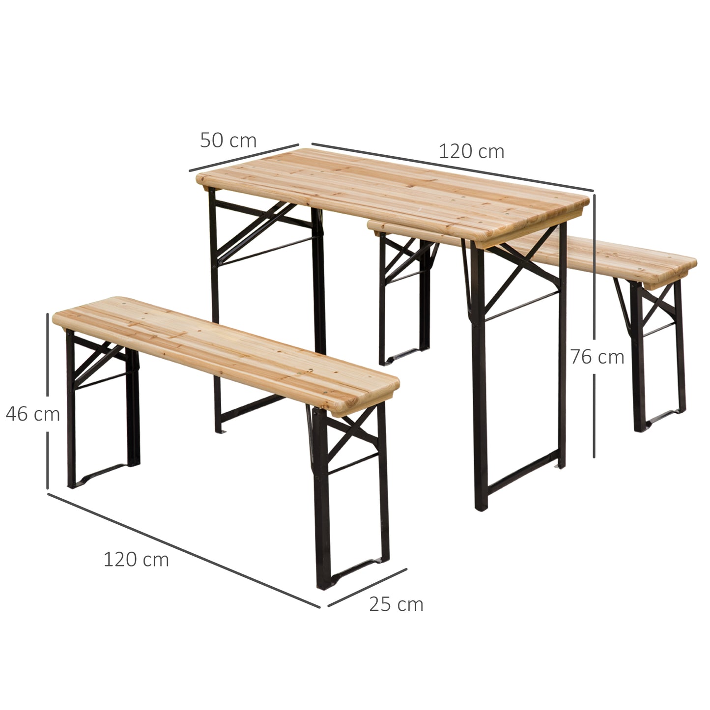 Outsunny Portable Folding Camping Picnic Table And Bench Set With Benches Wooden Trestle Table For Garden BBQ 120cm