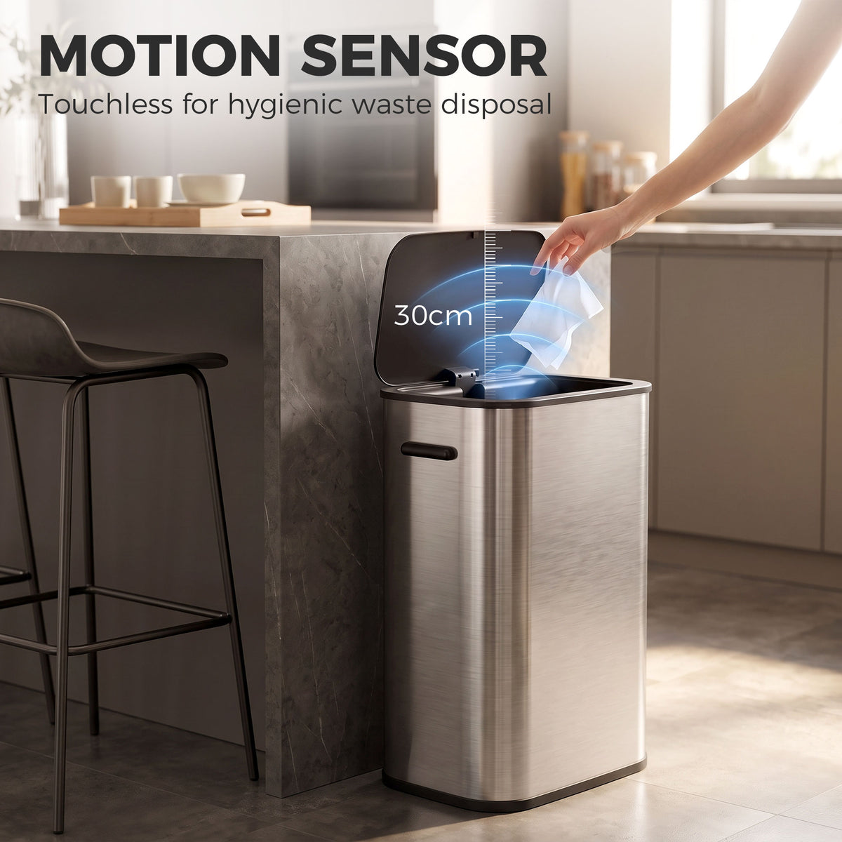 Homcom 55L Touchless Sensor Trash Can For Kitchen Stainless Steel
