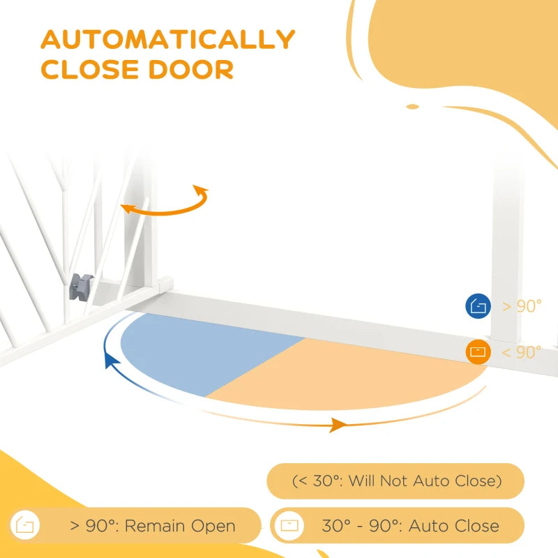 PawHut Pressure Fit Stair Gate - Dog Gate with Auto Closing Door, Double Locking, Easy Installation, Openings 74-80cm - White - ALL4U RETAILER LTD