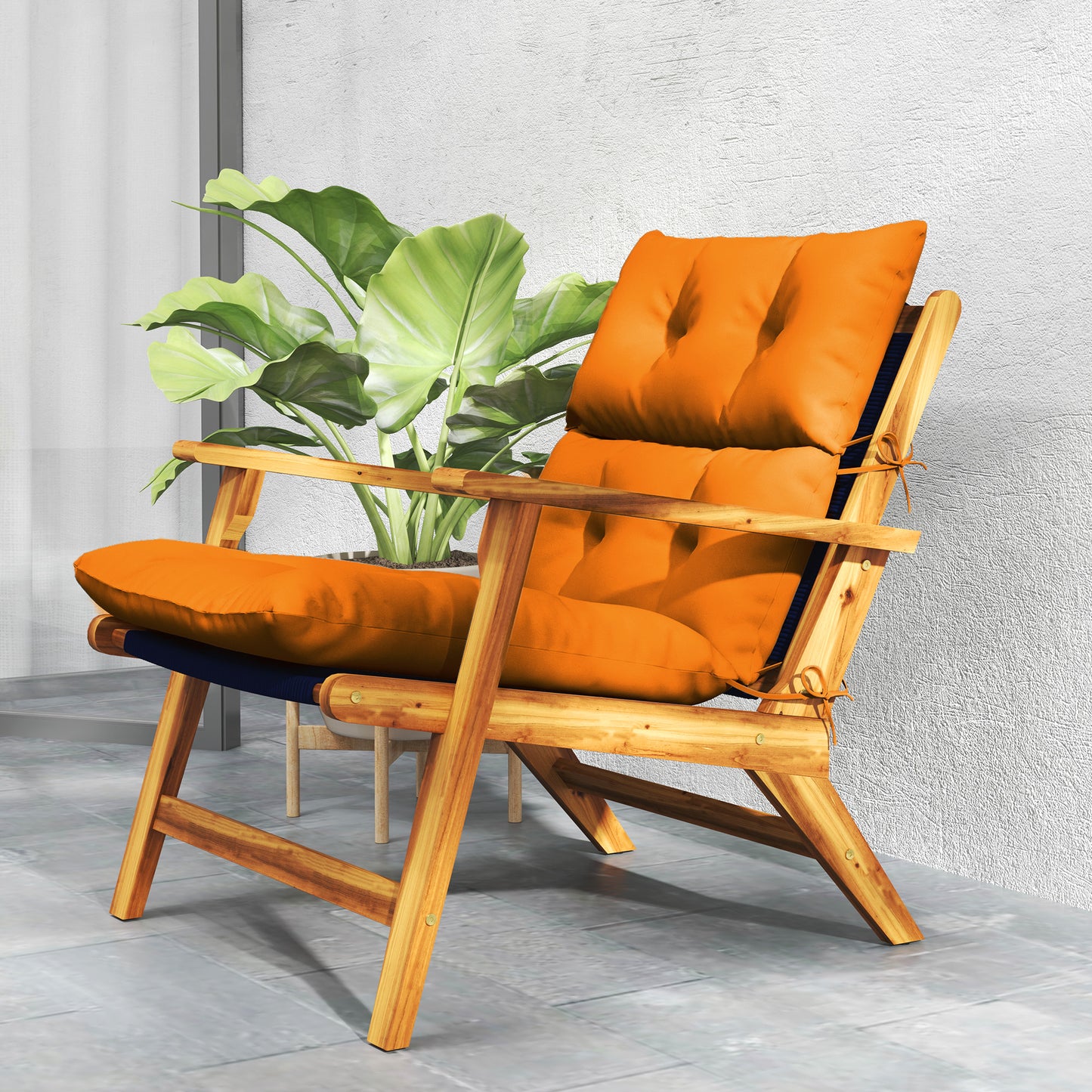Outsunny 115 X 56 Cm Rocking Chair Padded Seat Cushion Orange With Tie Fastenings For Garden Patio