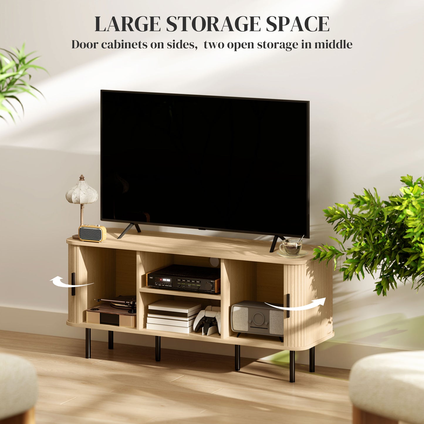 HOMCOM TV Stand Cabinet For TVs Up To 55 Inches Oak Tone With Storage Shelves And Cupboard For Living Room