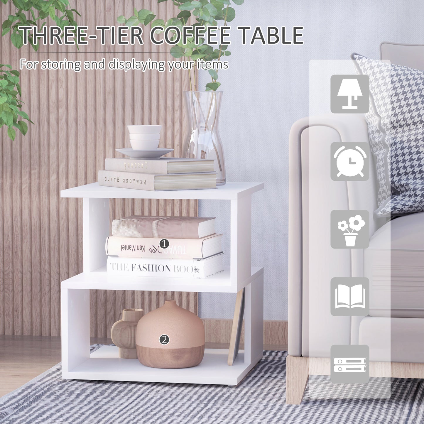 HOMCOM Set of 2 Side Tables Square End Tables Modern 2 Tier Storage Shelves for Living Room Bedroom White