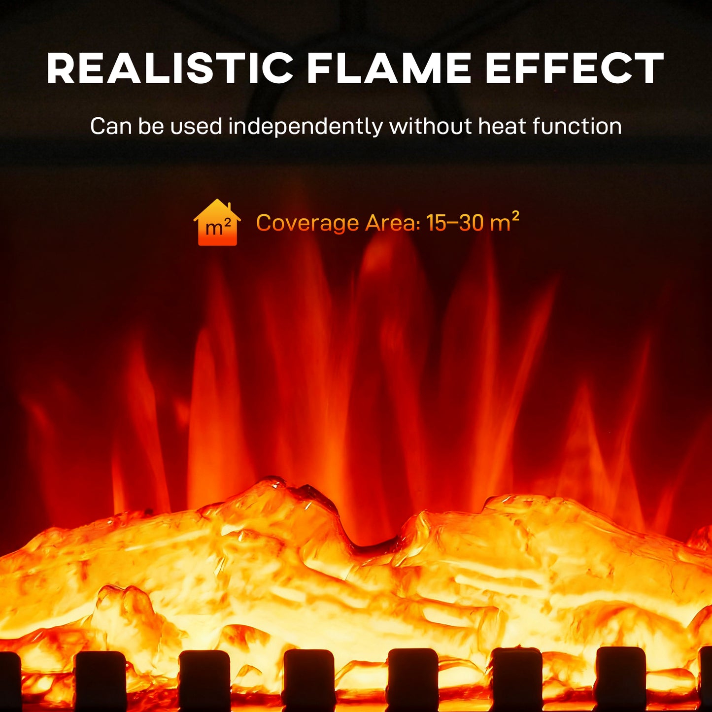 HOMCOM Electric Fireplace Heater With 3D Flame Effect 2000W 1000W Adjustable Thermostat 2 Heat Settings Black