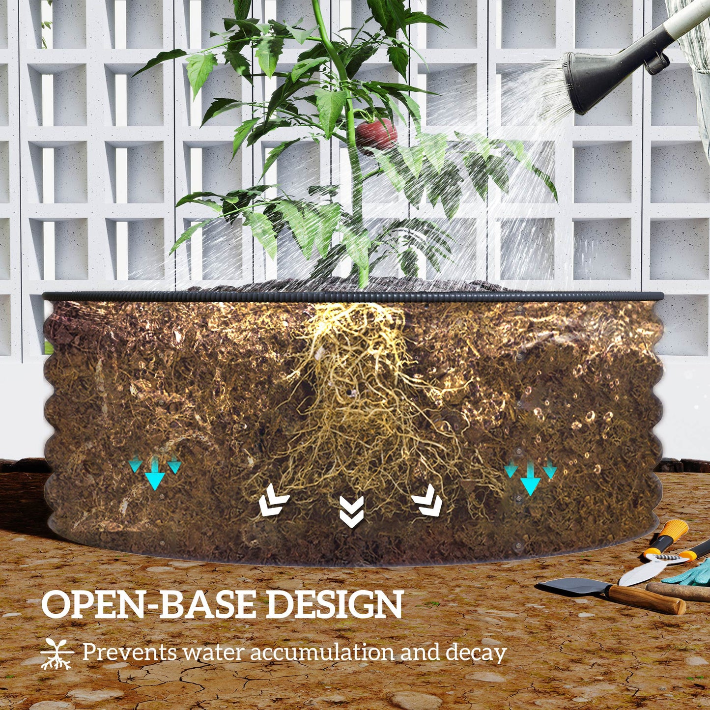 Outsunny Galvanised Raised Garden Bed Safety Edging Outdoor Planter Box 120 x 120 x 43cm Light Green Gloves Included