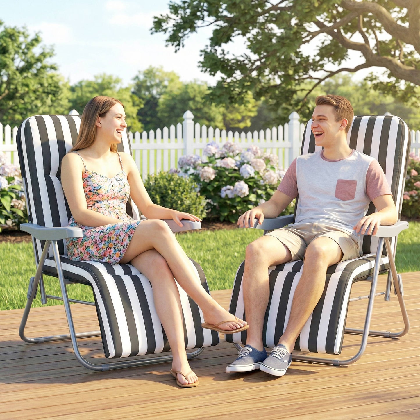 Outsunny Set of 2 Foldable Patio Sun Loungers with Adjustable Backrest and Cushions Grey and White