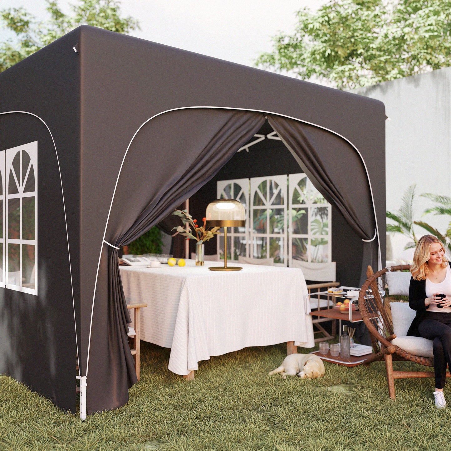 Outsunny 3 x 3m Pop Up Gazebo Shelter With Accessories Black UPF50 Plus UV Protection And Adjustable Height