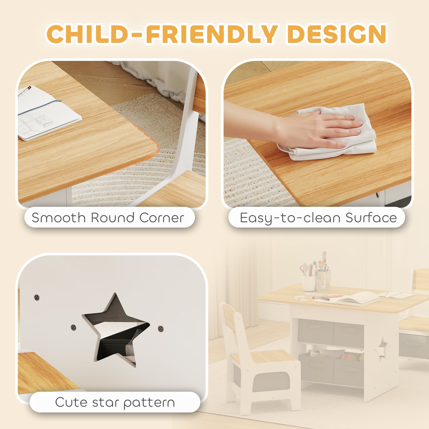 AIYAPLAY Kids Table and Chair Set With 2 Chairs 6 Removable Drawers For Ages 3 To 8 Natural Finish