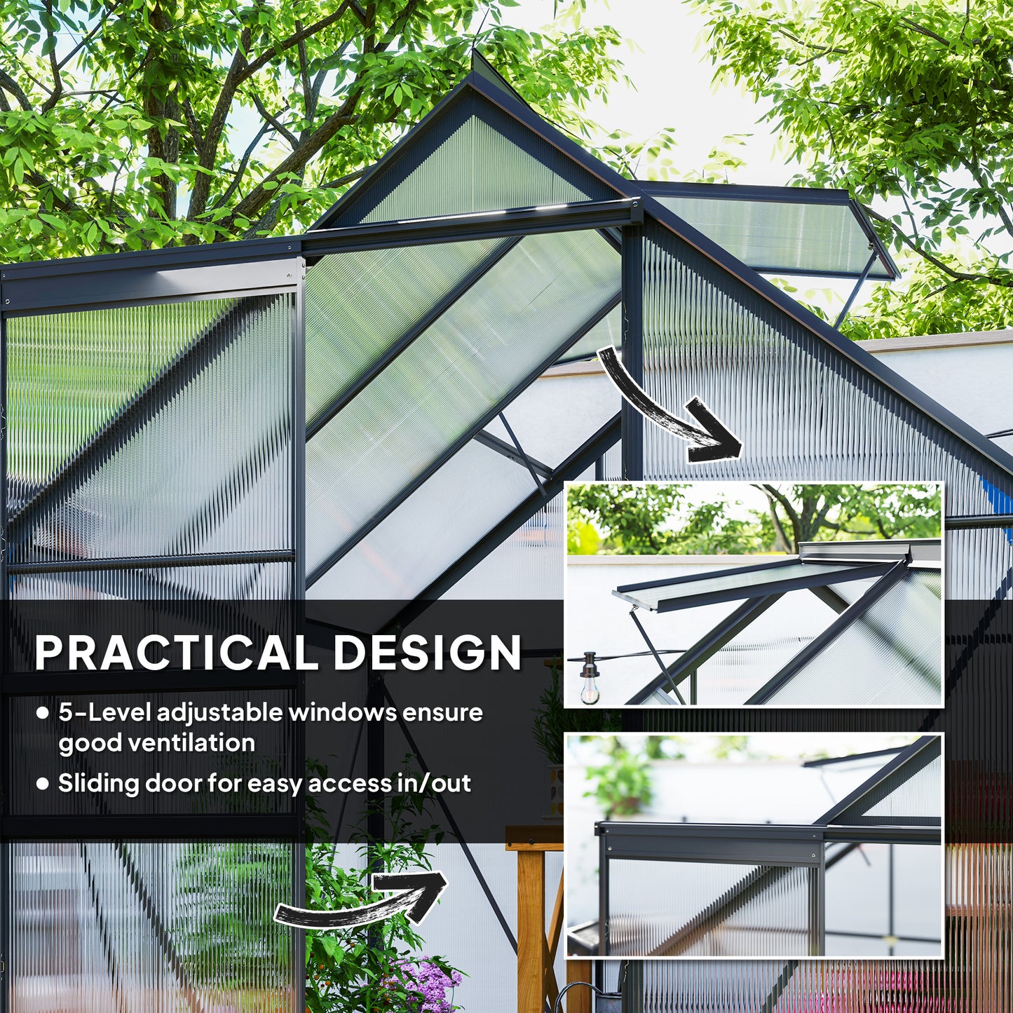 Outsunny 190 X 190 Cm Walk In Polycarbonate Greenhouse With Aluminium Frame For Garden Use