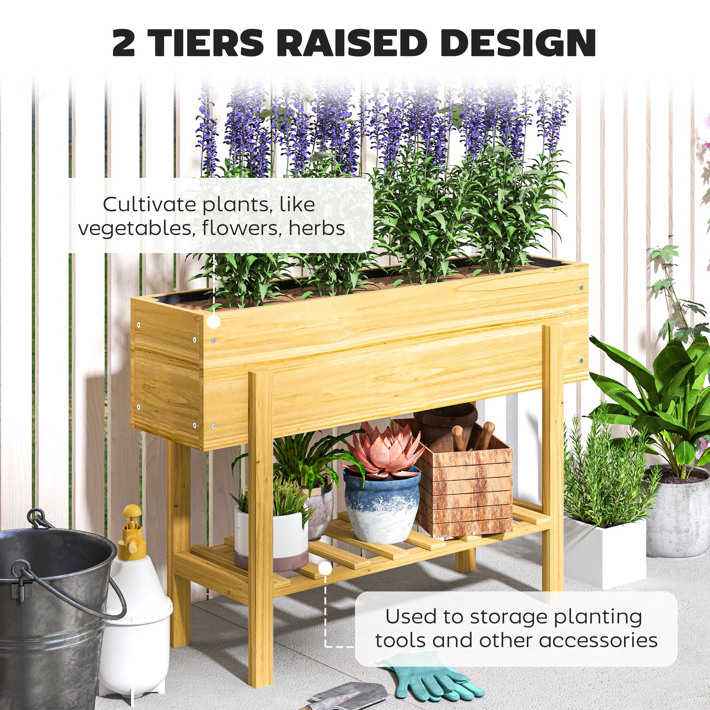 Outsunny Wooden Raised Garden Bed With Bed Liner And Drainage Holes, Elevated Planter For Vegetables And Herbs
