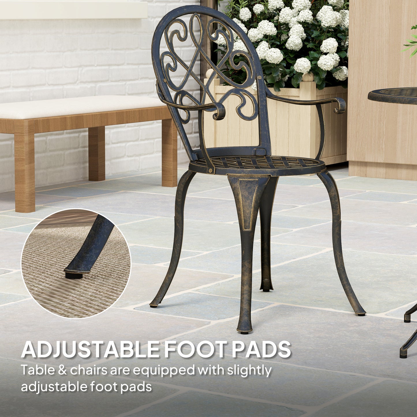 Outsunny Three Piece Aluminium Garden Bistro Set with Round Table and Two Chairs Bronze Tone Outdoor Furniture