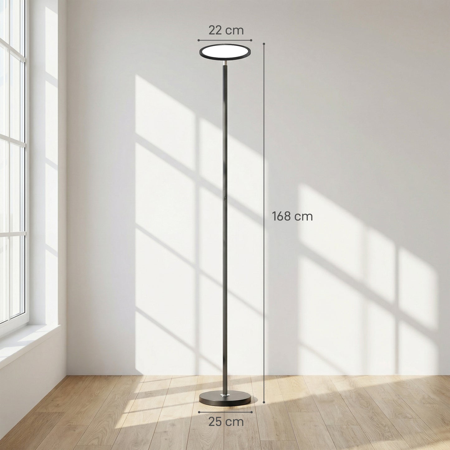 HOMCOM Uplighter Floor Lamp With Tuya App And Music Sync, Adjustable Head For Living Room And Bedroom, Black
