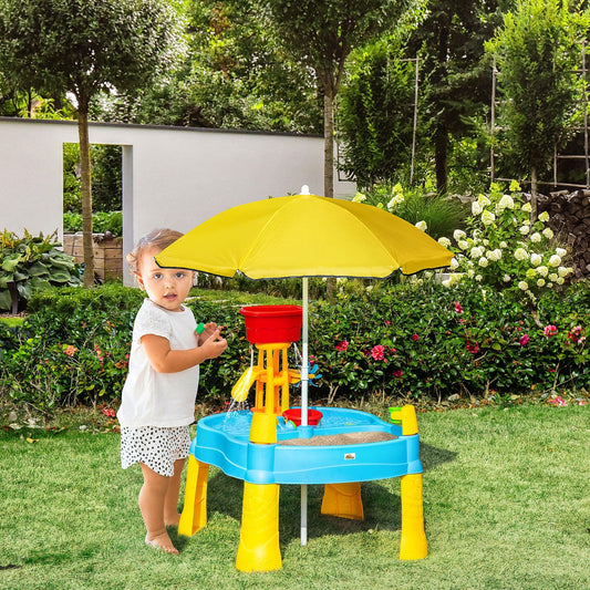 HOMCOM 2 in 1 Sand and Water Table w/ Accessories, Adjustable Parasol - Multicoloured - ALL4U RETAILER LTD