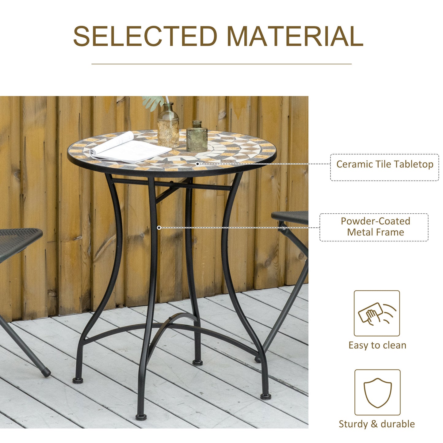 Outsunny Î¦60cm Mosaic Outdoor Patio Table - Grey
