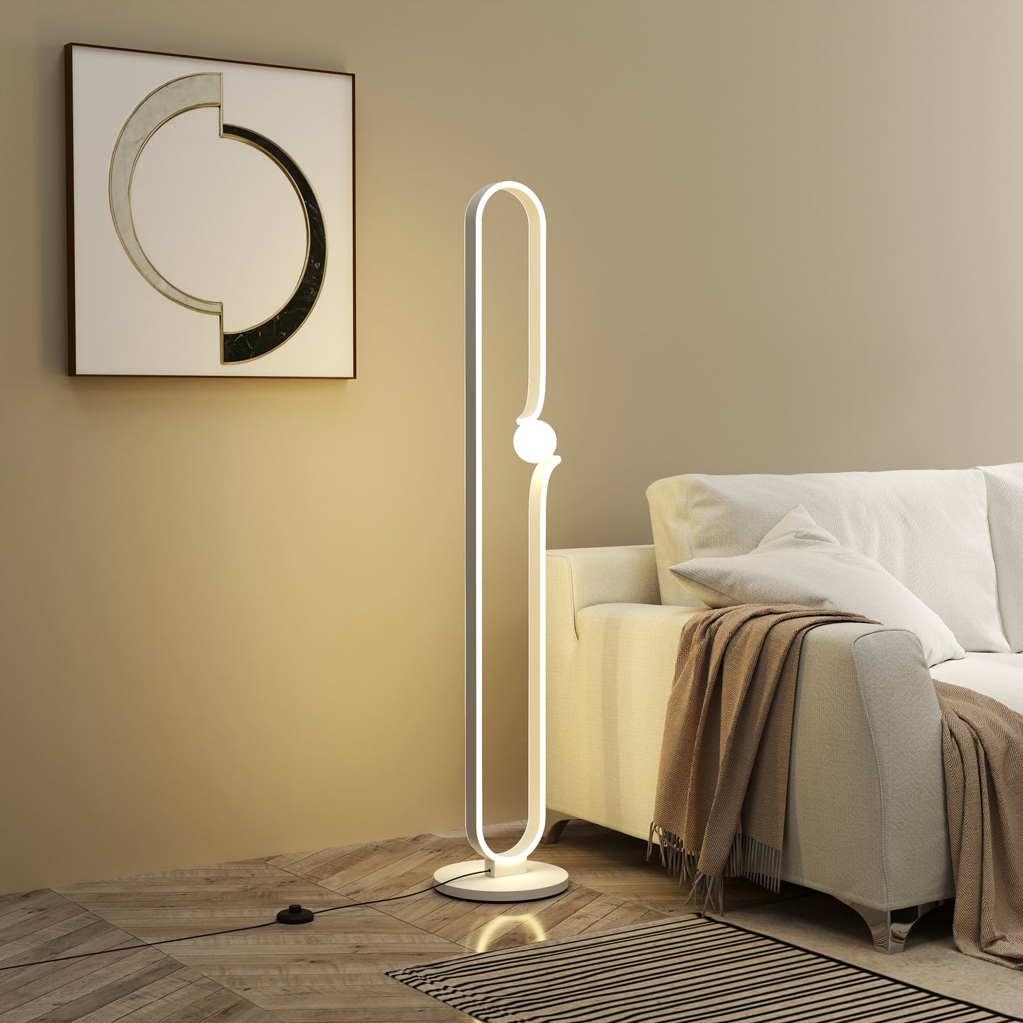 HOMCOM LED Floor Lamp Dimmable With Glass Night Light And Foot Switch For Living Room Bedroom Office White