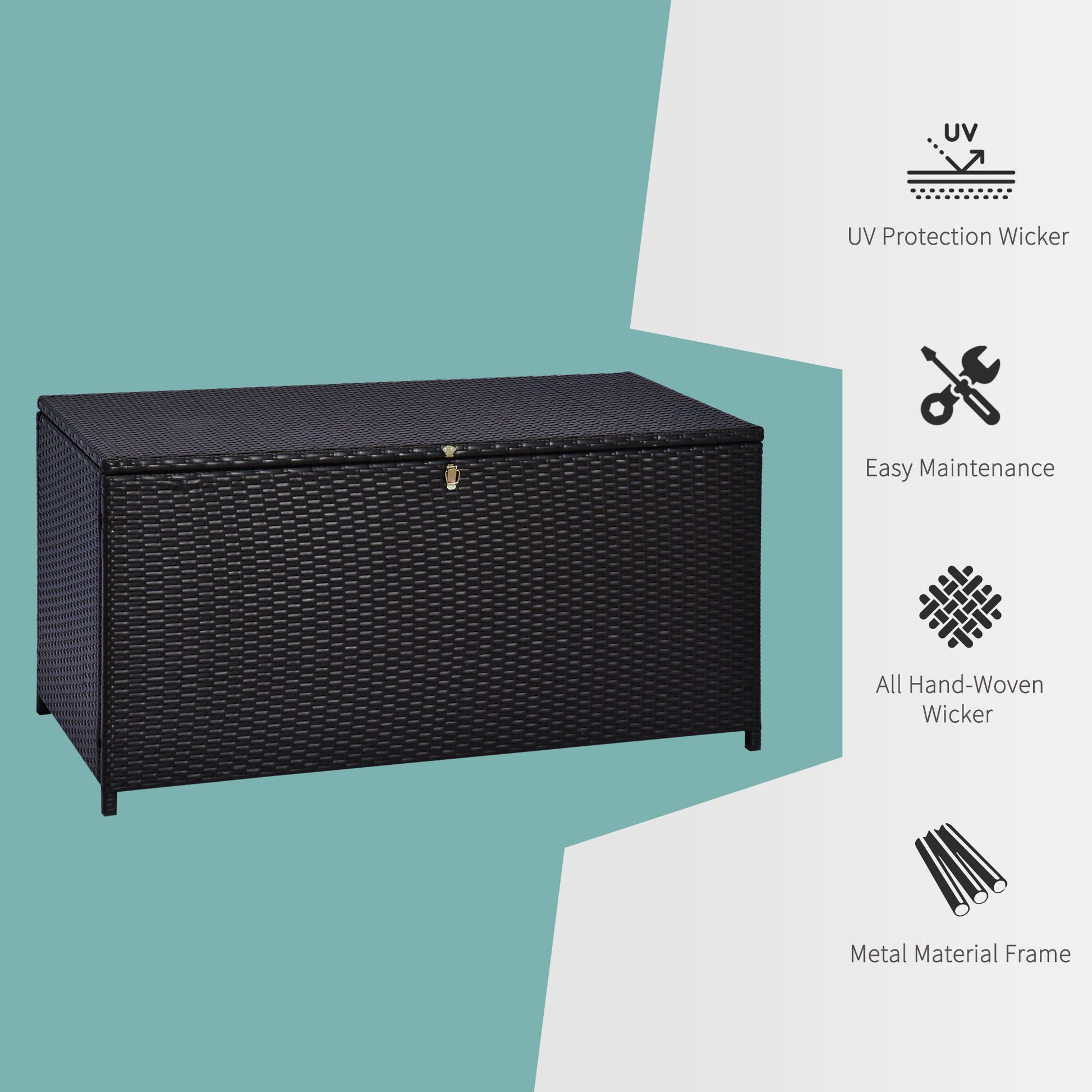 Outsunny Outdoor Wicker Storage Chest - 118cm Dark Brown Rattan Cabinet for Garden & Patio - ALL4U RETAILER LTD