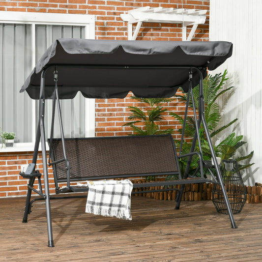 Outsunny 3 Seater Garden Swing Seat Bench with Adjustable Canopy - ALL4U RETAILER LTD