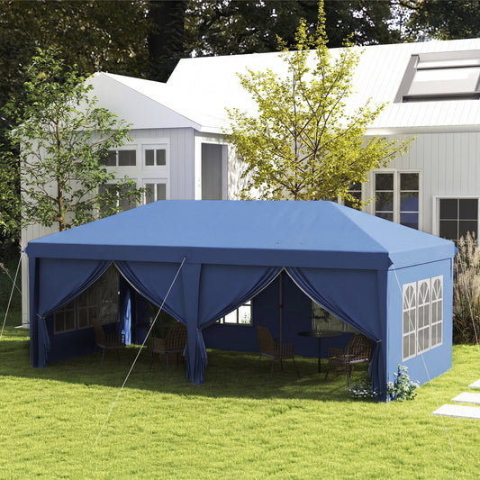 Outsunny 3 X 6m Pop Up Gazebo With Curtain Walls And Windows In Blue For Outdoor Parties And Events