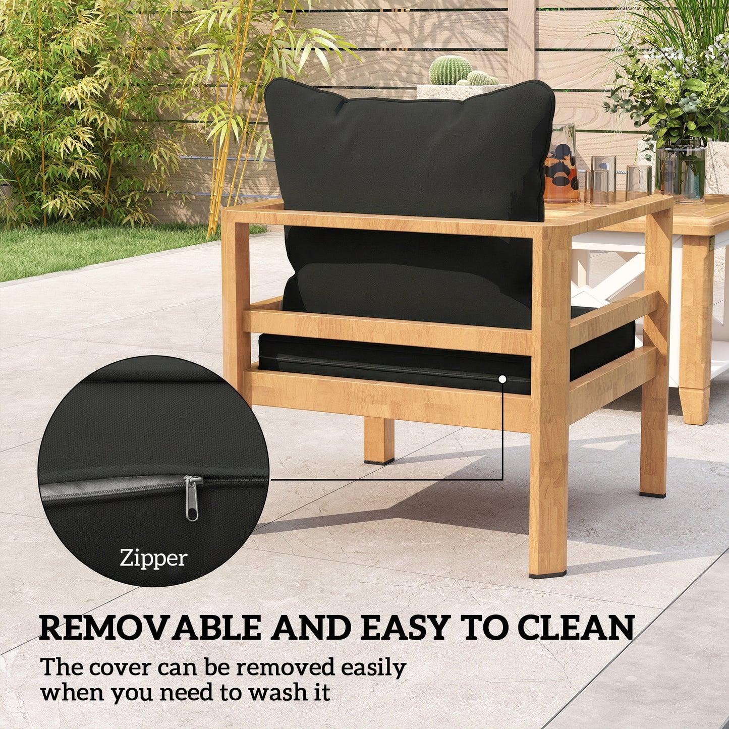 Outsunny Seat and Back Padded Cushion Set Two Cushions Black Outdoor Patio for Garden Furniture
