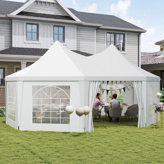 Outsunny 6.8 By 5m Octagonal Marquee Gazebo White High Roof With Galvanised Steel Frame