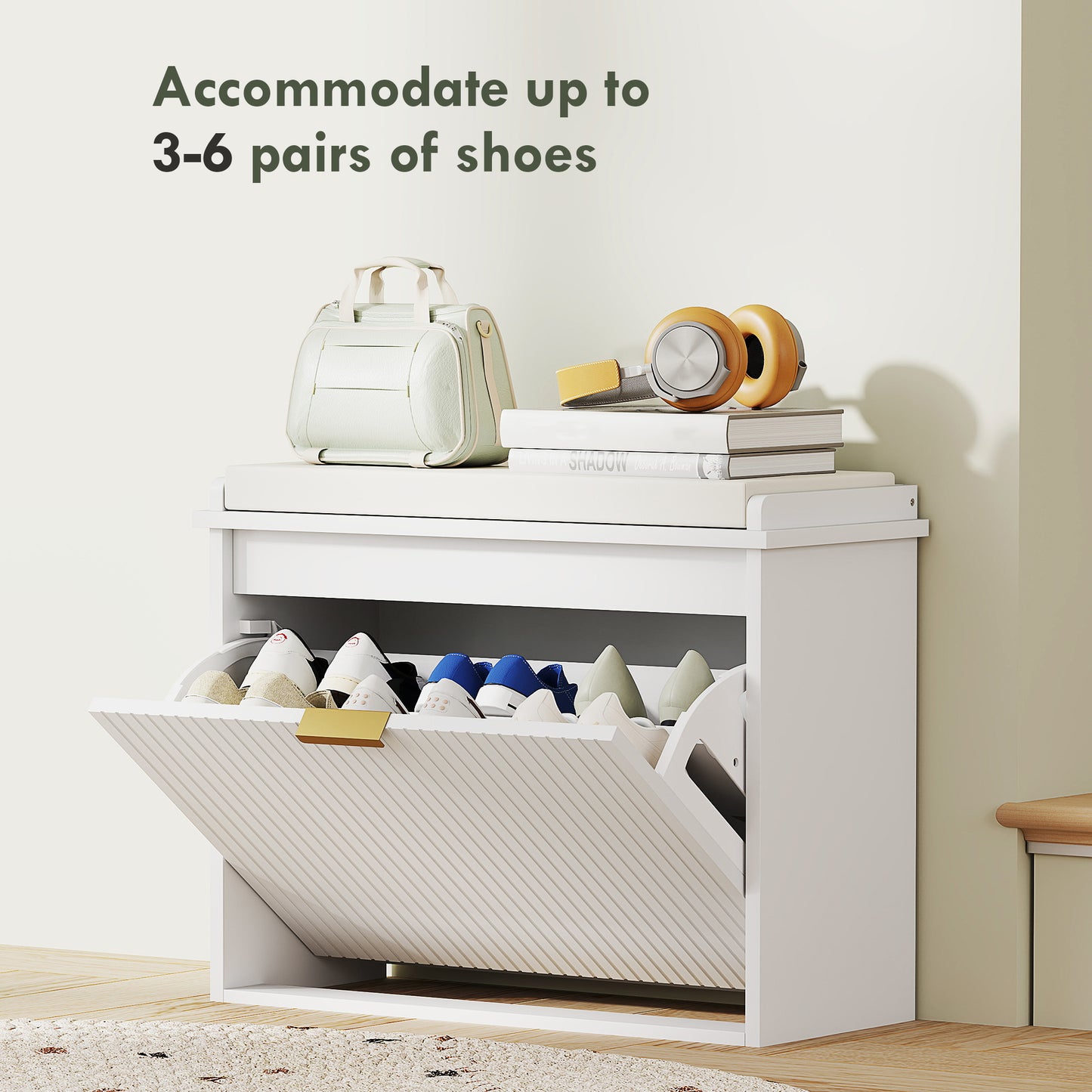 HOMCOM Elegant Six Shoe Bench With Top Seat And 120 Kg Weight Capacity Front Flip Drawer In White