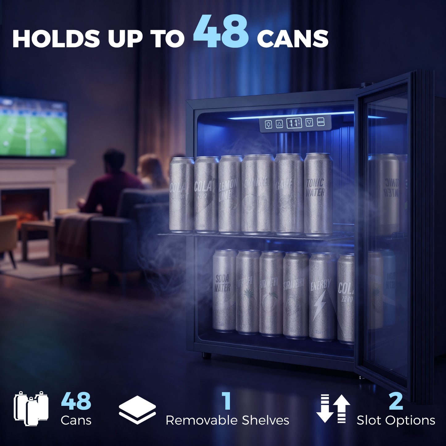 HOMCOM 50L Drinks Fridge 48 Can Under Counter Freestanding Beer Fridge With LED Light