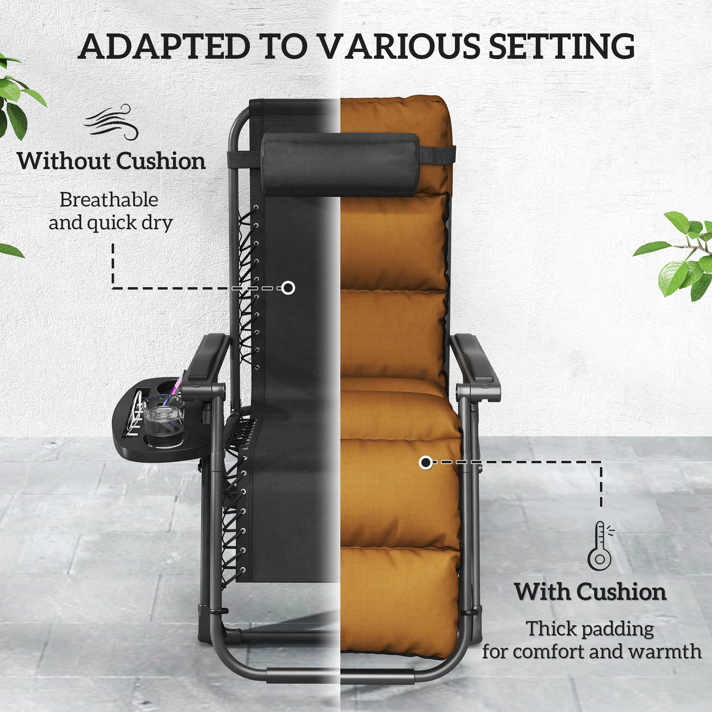 Outsunny Set Of Two Reclining Sun Loungers With Cushions For Outdoor Patio Brown