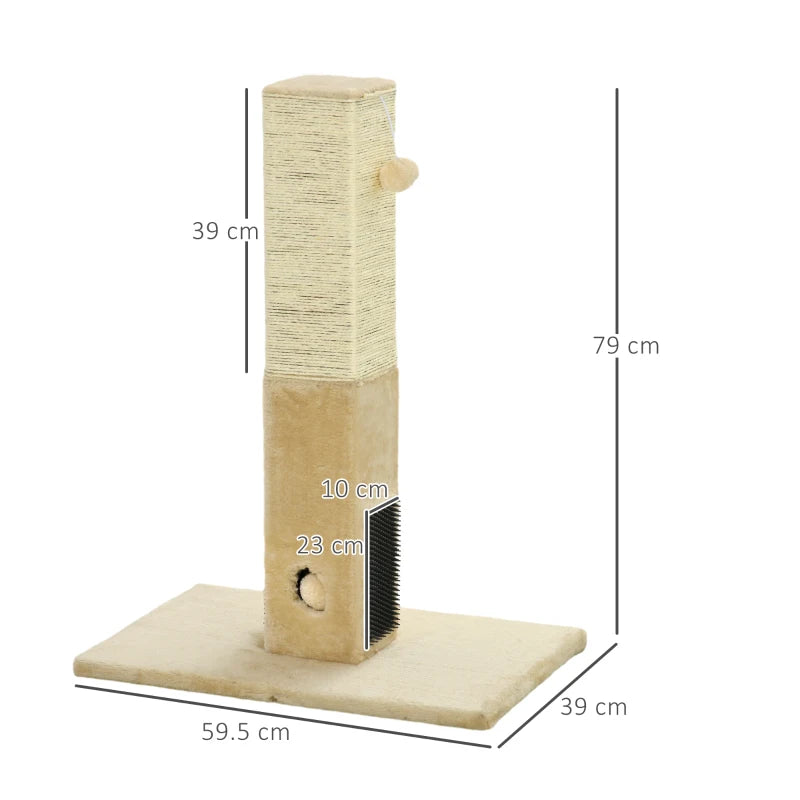 PawHut Jute Cat Scratching Post with Carpet Base and Hanging Toy - Beige - ALL4U RETAILER LTD