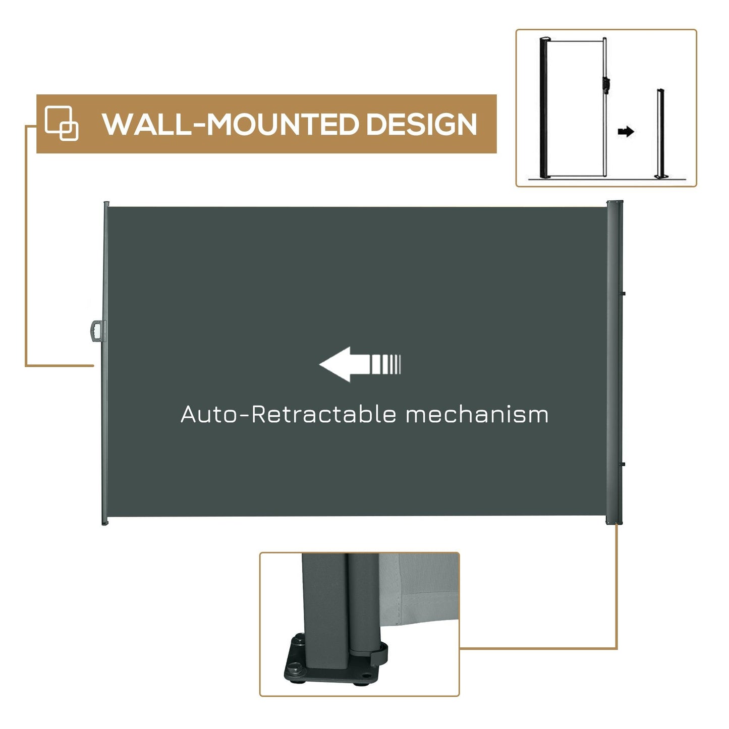 Outsunny 3x2M Retractable Side Awning Screen Fence Patio Privacy Divider Grey - ALL4U RETAILER LTD