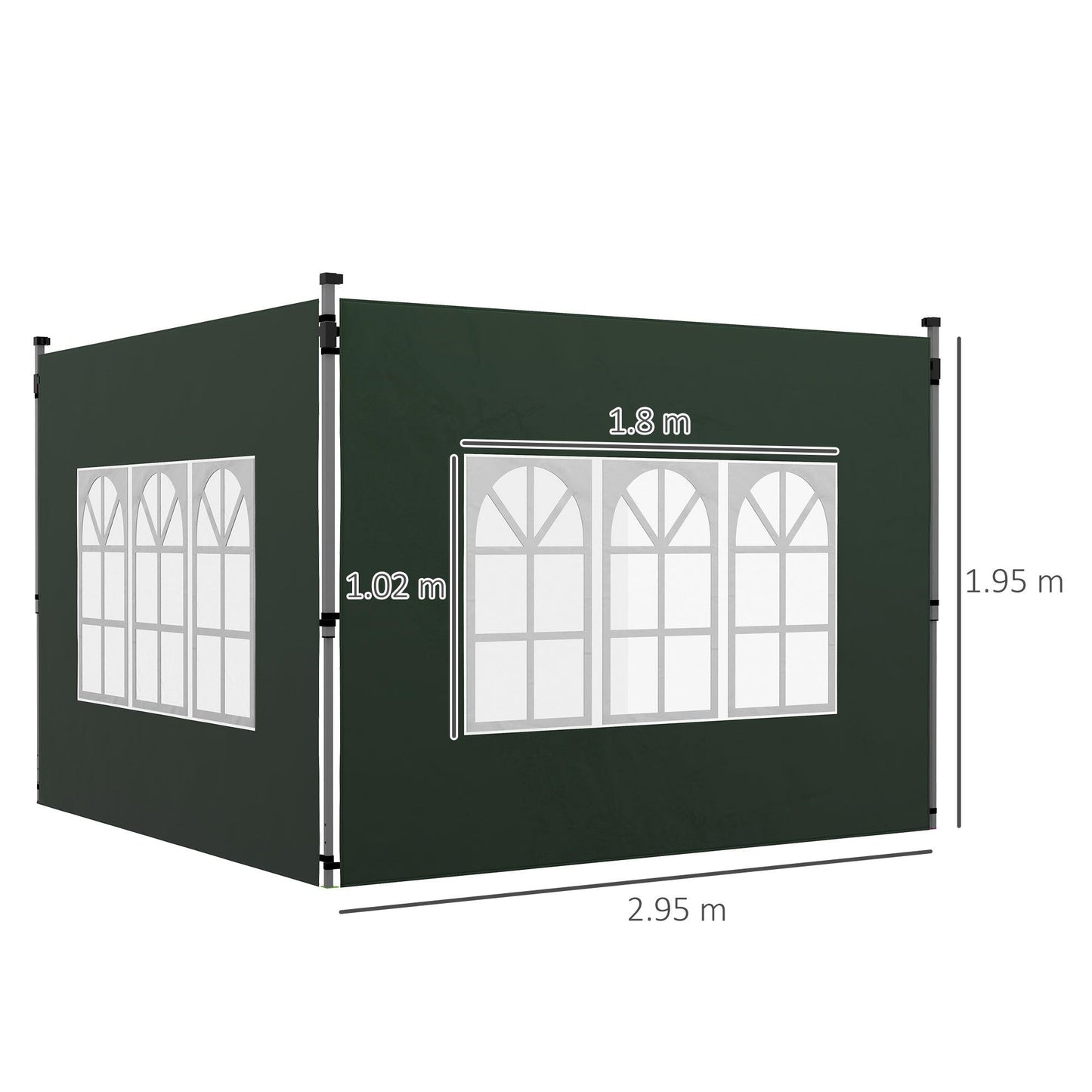 Outsunny Gazebo Side Panels for 3x3(m) or 3x4m Pop Up Gazebo, 2 Pack, Green - ALL4U RETAILER LTD