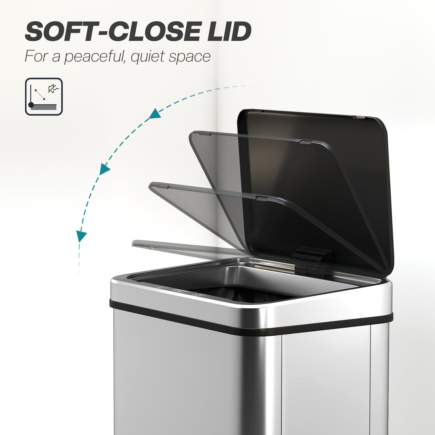HOMCOM 50L Sensor Bin With Quiet Soft Close Lid Touchless Motion Sensor Stainless Steel Fingerprint Resistant