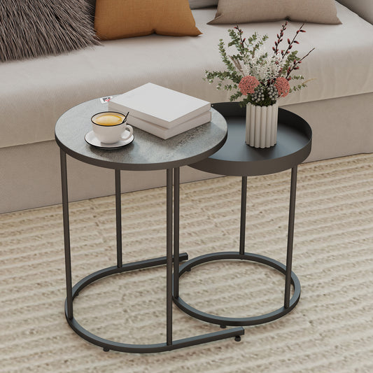 HOMCOM Industrial Nesting Tables Set of Two Grey Finish Small and Large Tables for Space Saving