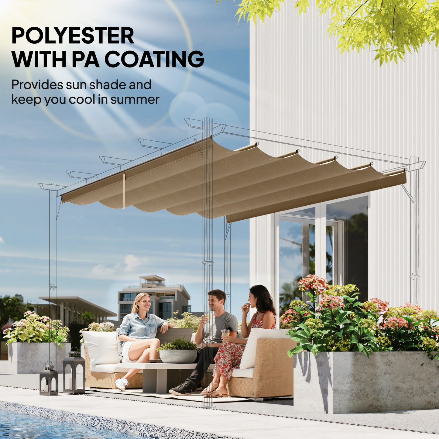 Outsunny Replacement Pergola Canopy 3.5 x 2.6 m Fits 4 x 3 m Frame Roof Top Only Tan