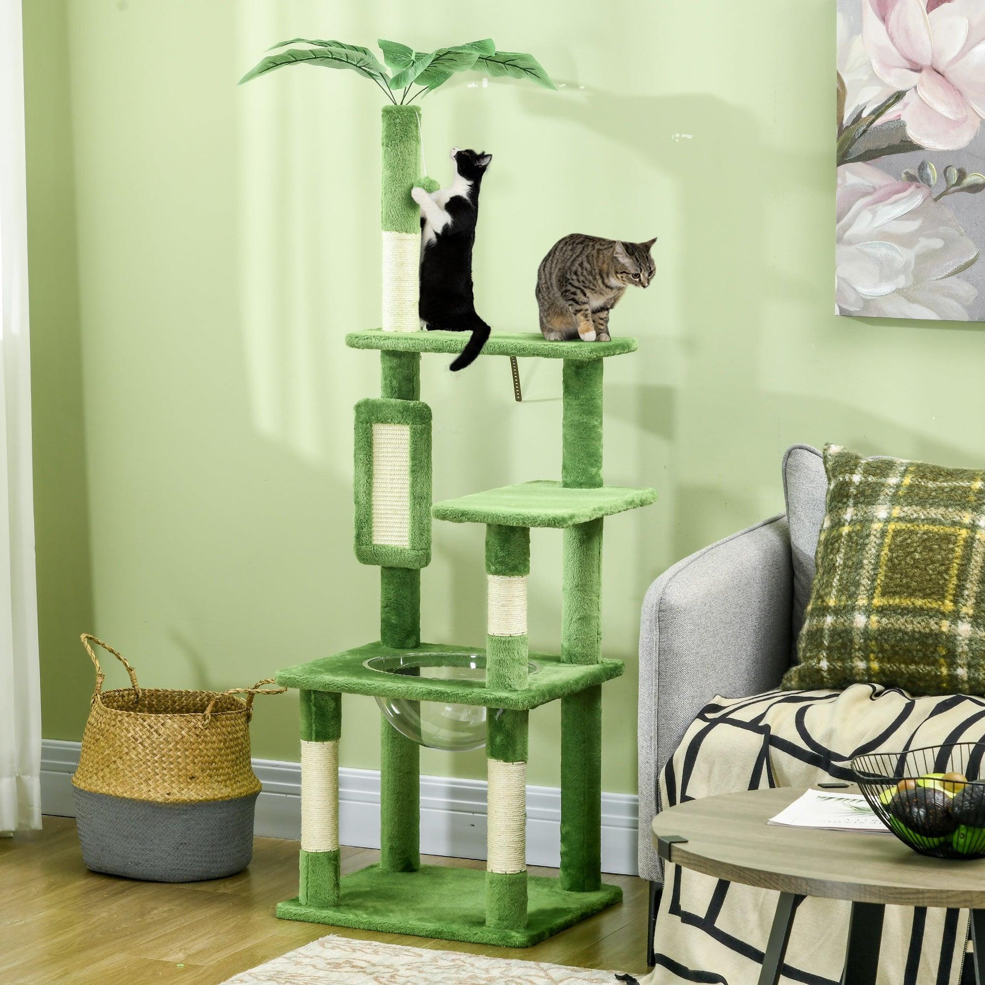 PawHut Green Cat Tree Tower with Scratching Post and Hammock - ALL4U RETAILER LTD