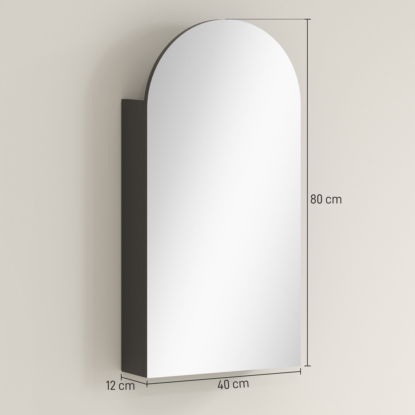 HOMCOM Arched Bathroom Mirror Cabinet With Adjustable Glass Shelves Black Finish