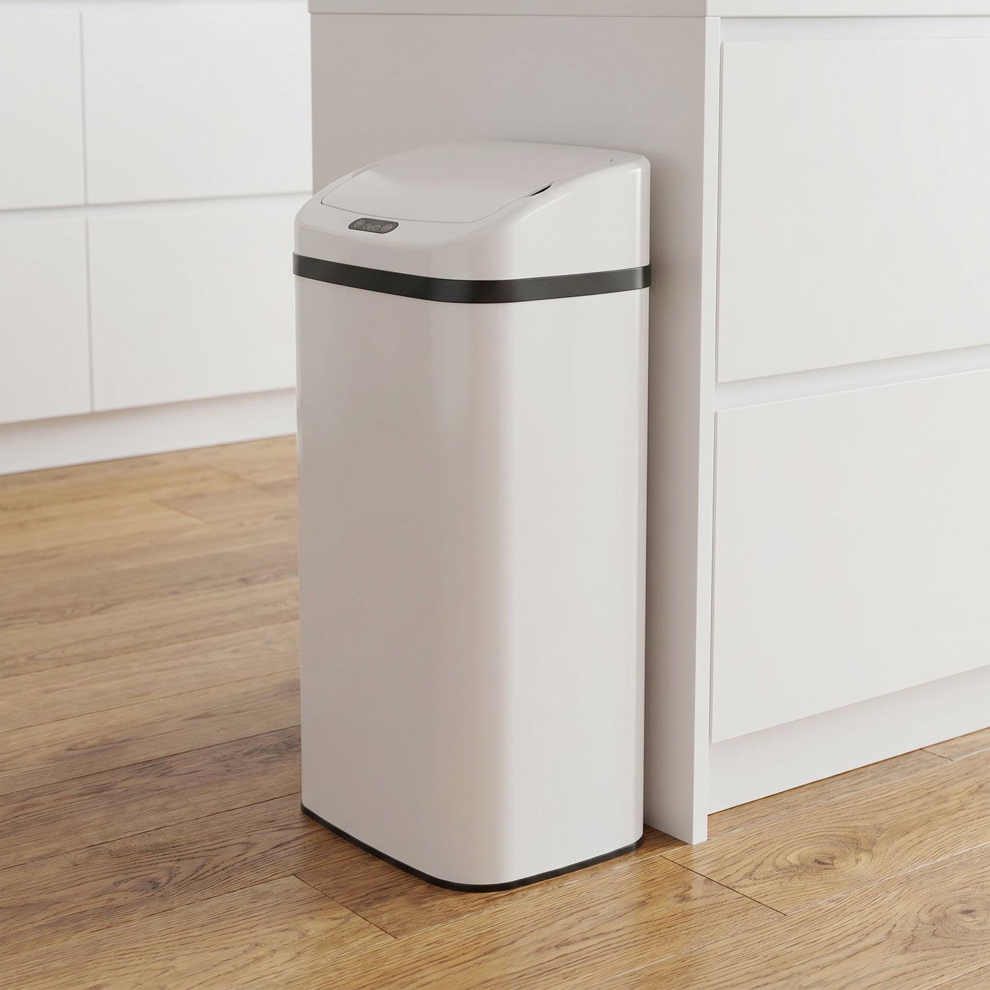 HOMCOM 48L Stainless Steel Sensor Bin With Infrared Touchless Lid White For Easy Family Kitchen Use