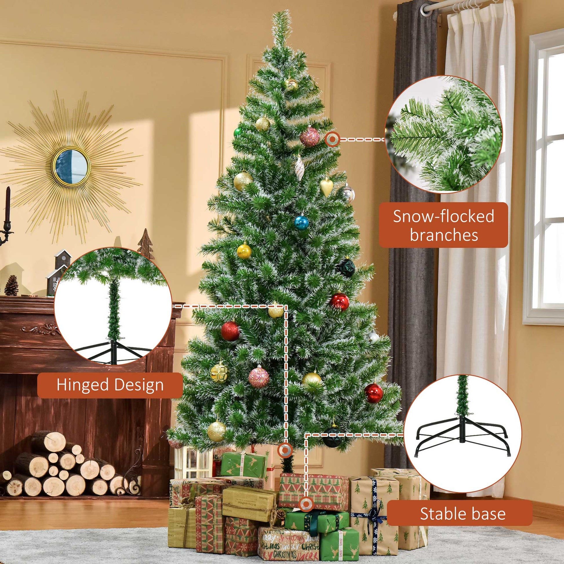 HOMCOM 2.1M Faux Pine Christmas Tree with Sturdy Metal Base - ALL4U RETAILER LTD